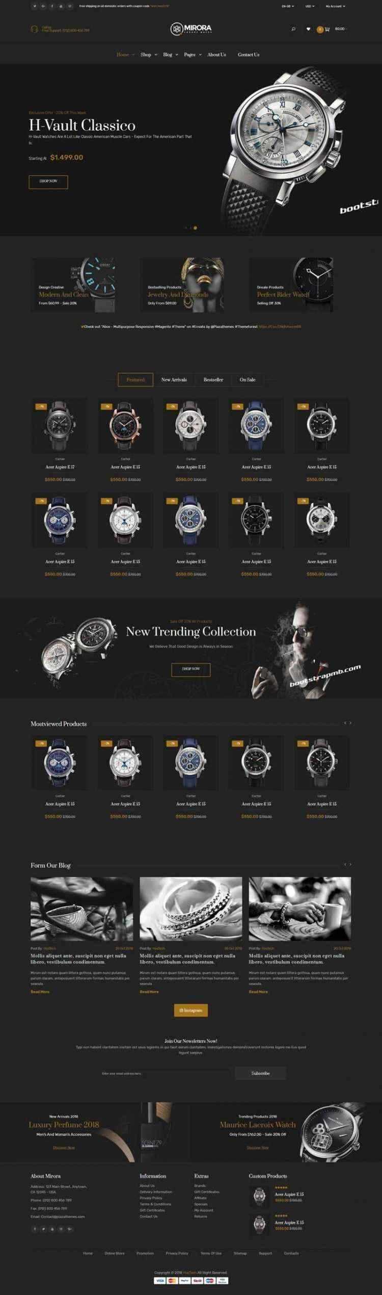 Bootstrap黑色响应式奢侈品手表商城网站 - 区块之眼 - 区块之眼