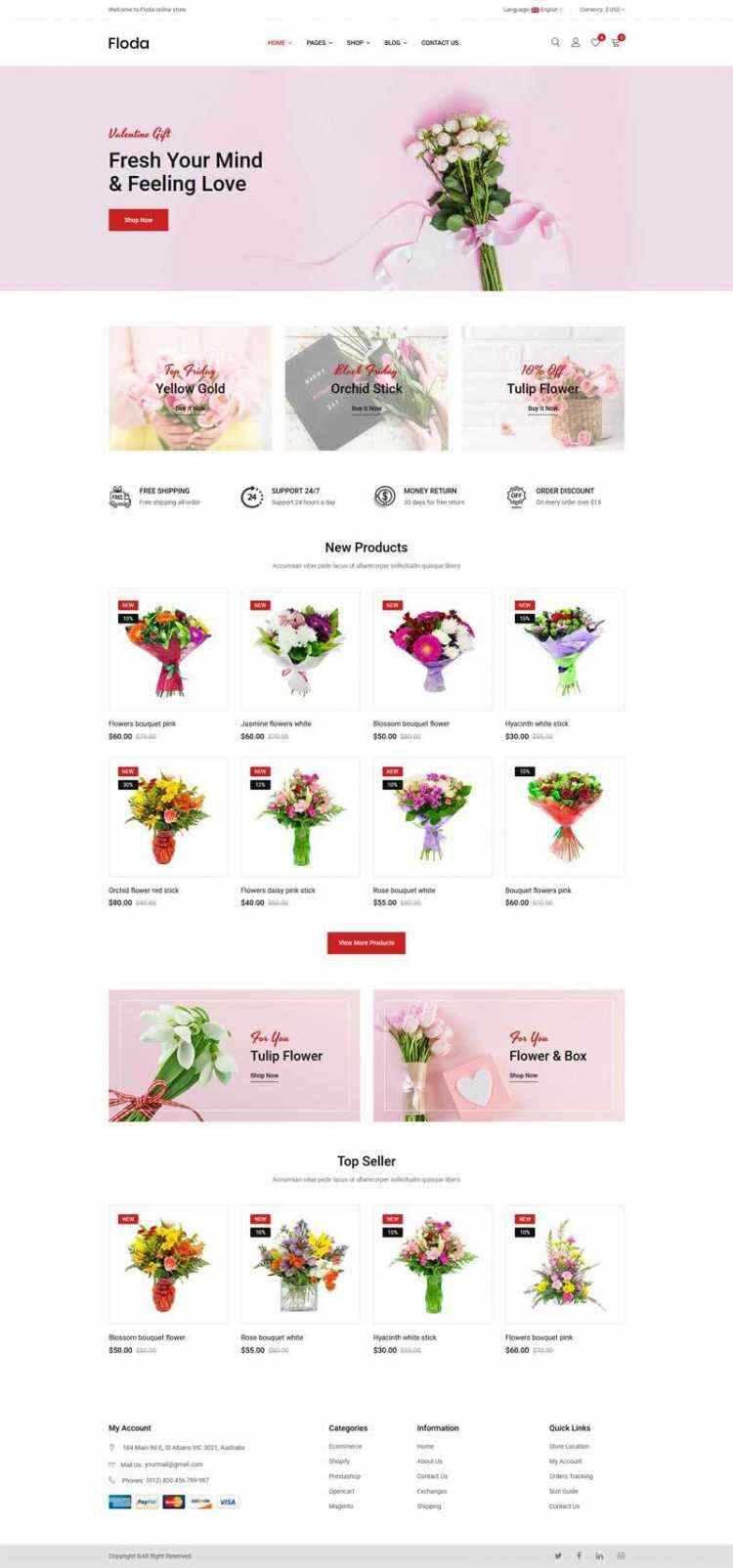 Bootstrap红色精美响应式鲜花花店电商网站 - 区块之眼 - 区块之眼