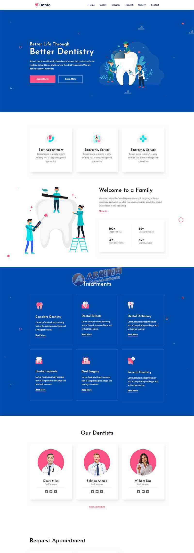 bootstrap蓝色牙科医疗诊所网站html模板 - 区块之眼 - 区块之眼