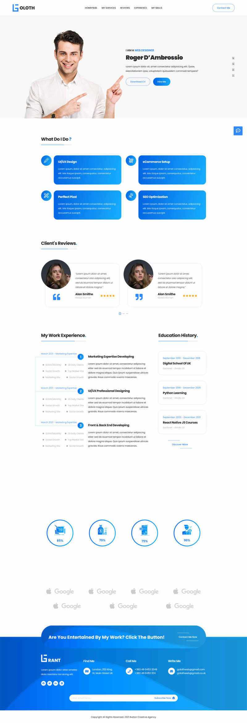 bootstrap多功能响应式个人简历单页html模板 - 区块之眼 - 区块之眼