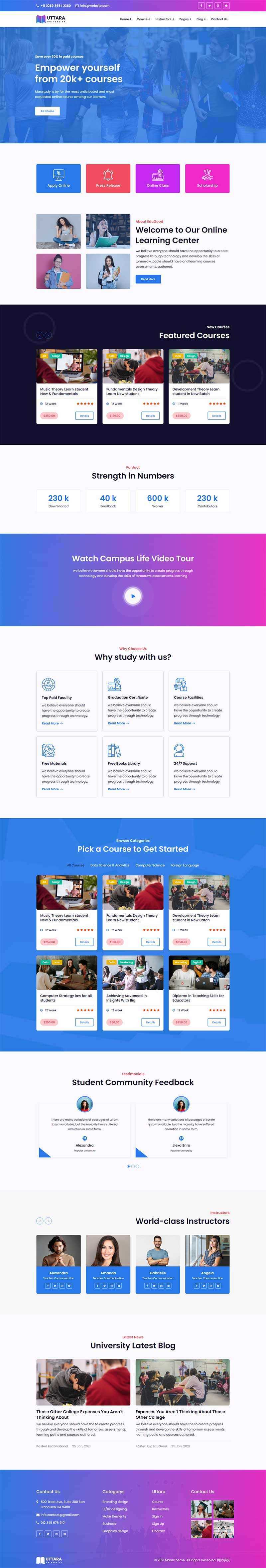 bootstrap响应式大学在线课程网站HTML模板 - 区块之眼 - 区块之眼
