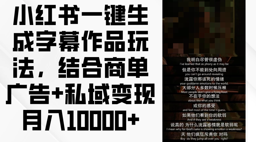 小红书一键生成字幕作品玩法，结合商单广告+私域变现月入10000+ - 区块之眼 - 区块之眼