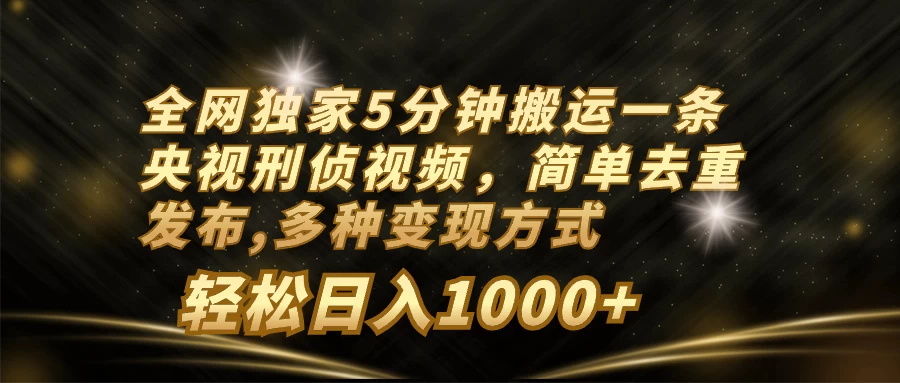 全网独家5分钟搬运一条央视刑侦视频，简单去重发布，多种变现方式，轻松日入1000+ - 区块之眼 - 区块之眼