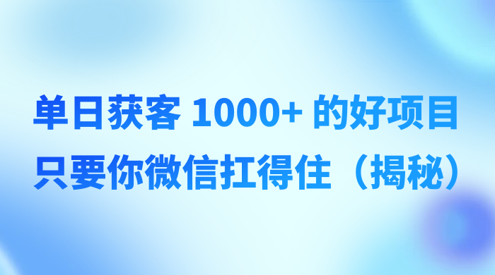 单日获客 1000+ 的好项目，只要你微信扛得住（揭秘） - 区块之眼 - 区块之眼