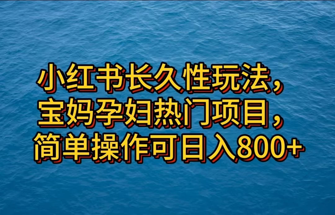 小红书长久性玩法，宝妈孕妇热门项目，简单操作可日入800+ - 区块之眼