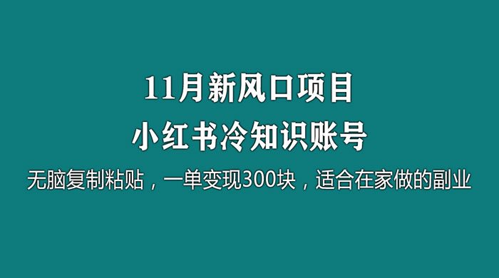 11 月新风口项目，小红书冷知识账号，无脑复制粘贴，一单变现 300 块，适合在家做的副业 - 区块之眼 - 区块之眼