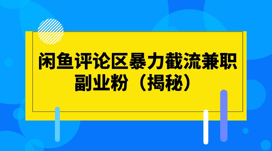 闲鱼评论区暴力截流兼职副业粉（揭秘） - 区块之眼 - 区块之眼
