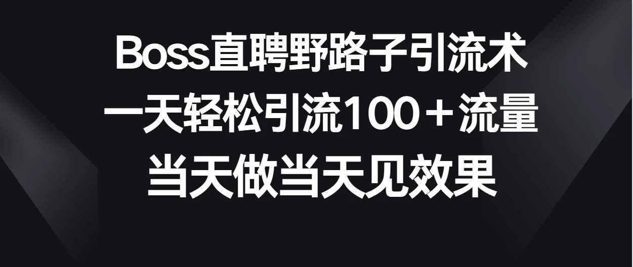 Boss直聘野路子引流术，一天轻松引流100+流量，当天做当天见效果 - 区块之眼 - 区块之眼