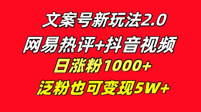文案号新玩法，网易热评+抖音文案 一周轻松涨粉 5W+ 多种变现模式 - 区块之眼 - 区块之眼