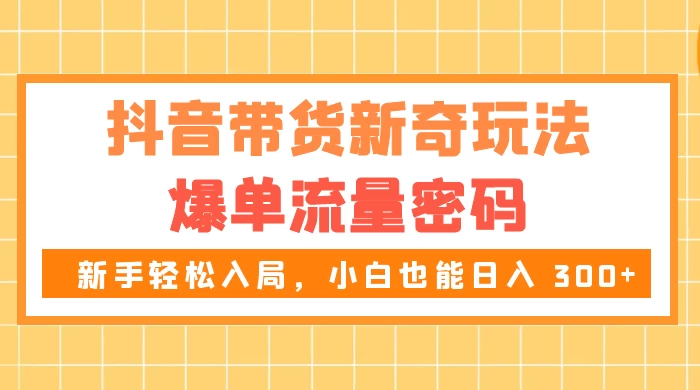 抖音带货新奇玩法，爆单流量密码，新手轻松入局，小白也能日入 300+ - 区块之眼 - 区块之眼