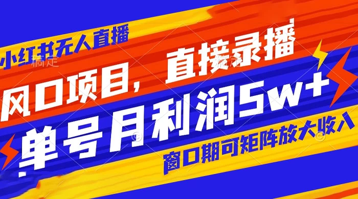 风口项目，小红书无人直播带货，直接录播，可矩阵，月入 5w+ - 区块之眼 - 区块之眼