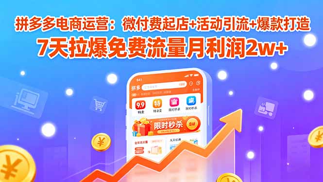 拼多多电商运营：微付费起店+活动引流+爆款打造 7天拉爆免费流量月利润2w+ - 区块之眼 - 区块之眼