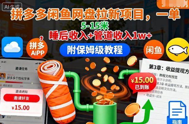 拼多多闲鱼网盘拉新项目，一单5-15米，睡后收入+管道收入1w+(附保姆级教程) - 区块之眼 - 区块之眼