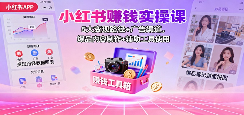 小红书赚钱实操课：5大变现路径+广告渠道，爆品内容制作+辅助工具使用 - 区块之眼