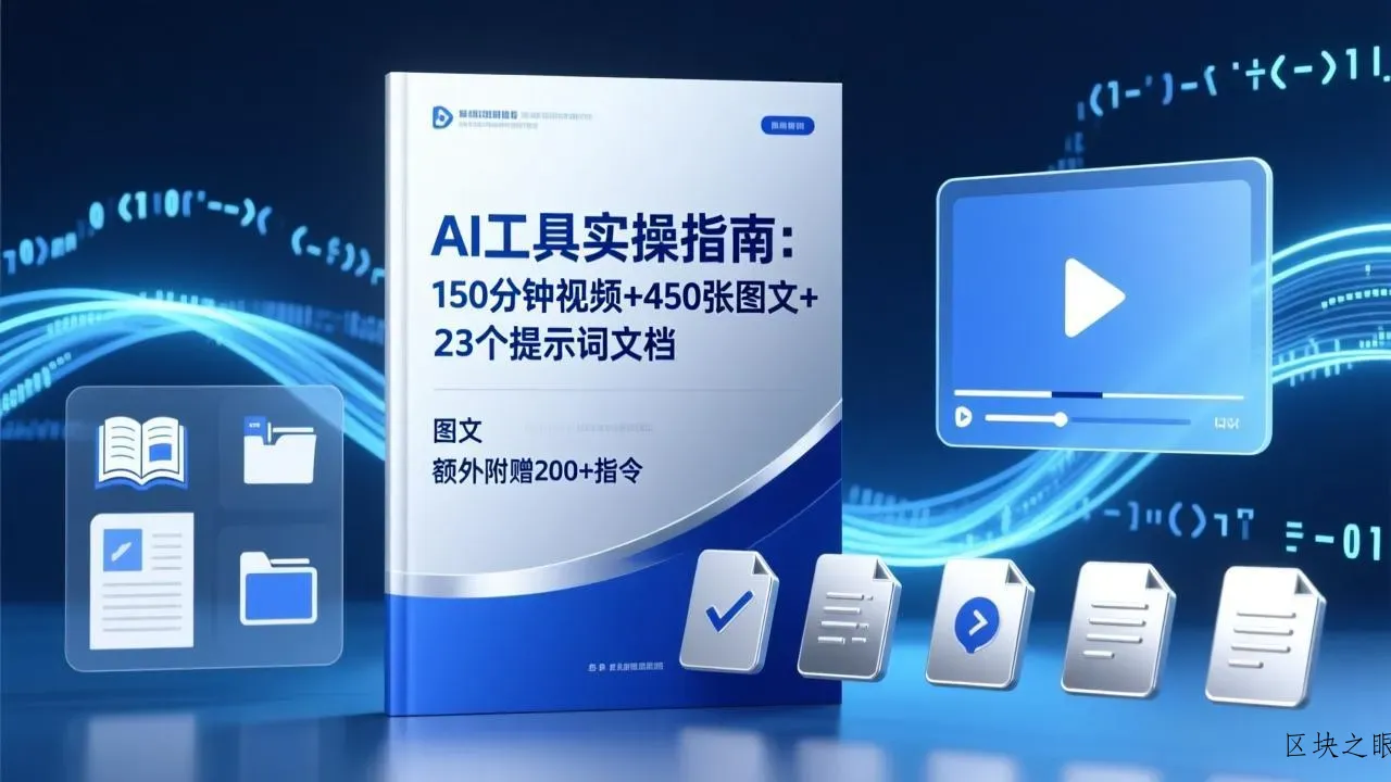 AI工具实操指南：150分钟视频+450张图文+23个提示词文档，额外附赠200+指令 - 区块之眼
