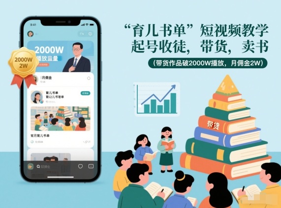 育儿书单短视频教学，起号收徒，带货，卖书(带货作品破2000W播放，月佣金2W) - 区块之眼