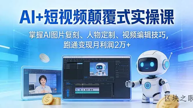 AI+短视频颠覆式实操课：掌握AI图片复刻、人物定制、视频编辑技巧，跑通变现月利润2万+ - 区块之眼