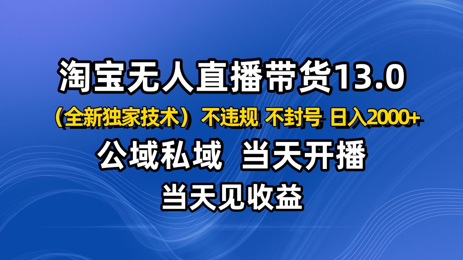 淘宝无人直播13.0，公域私域技术，不封号，不违规 布局下半年旺季赛道，日入2000+ - 区块之眼
