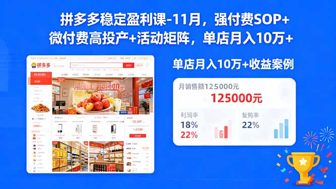 拼多多稳定盈利课-11月，强付费SOP+微付费高投产+活动矩阵，单店月入10w+ - 区块之眼