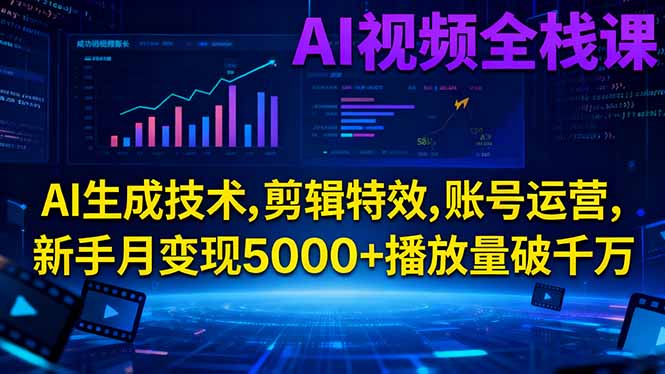AI视频全栈课:AI生成技术,剪辑特效,账号运营,新手月变现5000+播放量破千万 - 区块之眼