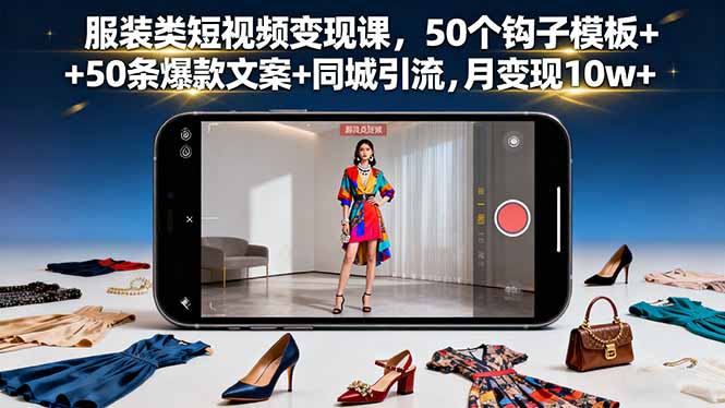 服装类短视频变现课，50个钩子模板+50条爆款文案+同城引流，月变现10w+ - 区块之眼