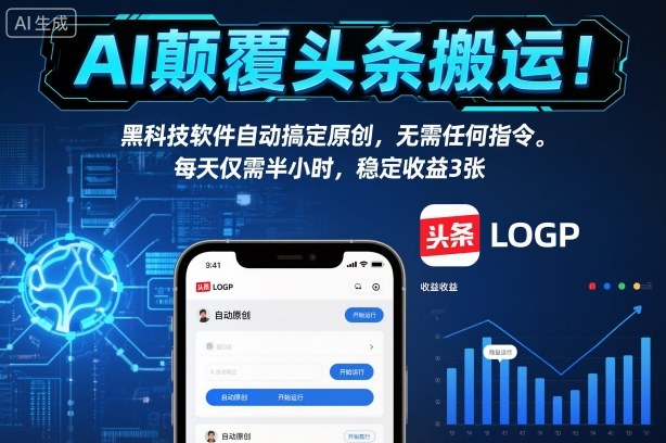AI颠覆头条搬运！黑科技软件自动搞定原创，无需任何指令。每天仅需半小时，稳定收益3张【揭秘】 - 区块之眼