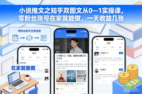 小说推文之知乎双图文从0—1实操课，零粉丝账号在家就能做，一天收益几张 - 区块之眼