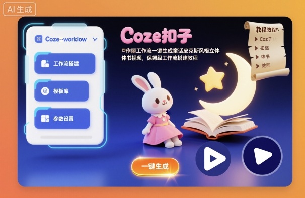 Coze扣子工作流一键生成童话皮克斯风格立体书视频，保姆级工作流搭建教程 - 区块之眼