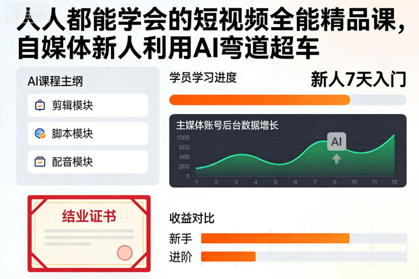 人人都能学会的短视频全能精品课，自媒体新人利用AI弯道超车 - 区块之眼