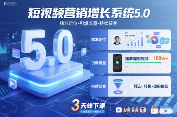 短视频营销增长系统5.0，精准定位-引爆流量-持续获客，3天线下课(音频+图片) - 区块之眼