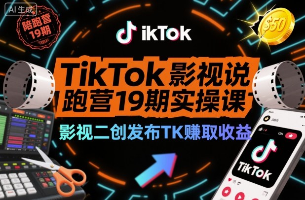 TikTok影视解说陪跑营19期实操课，影视二创发布TK賺取收益，万播收益50美金(更新) - 区块之眼