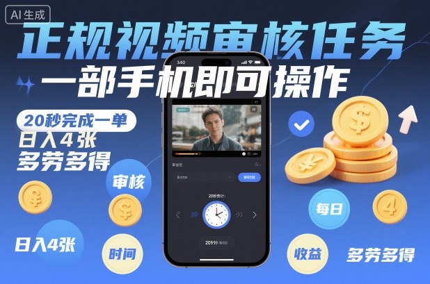 正规视频审核任务，一部手机即可操作，20秒完成一单，日入4张，多劳多得【揭秘】 - 区块之眼