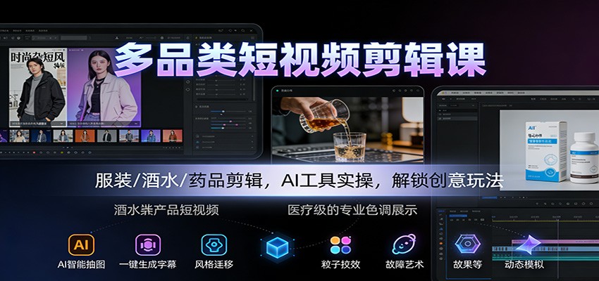 多品类短视频剪辑课：服装/酒水/药品剪辑，AI工具实操，解锁创意玩法 - 区块之眼