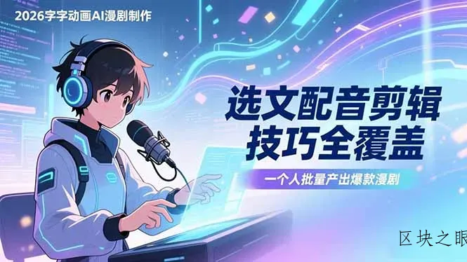 2026字字动画AI漫剧制作-1期，选文配音剪辑技巧全覆盖，一个人就能批量产出爆款漫剧 - 区块之眼