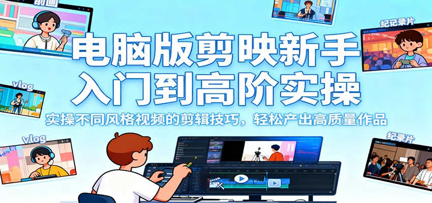 电脑版剪映新手入门到高阶实操，实操不同风格视频的剪辑技巧，轻松产出高质量作品 - 区块之眼