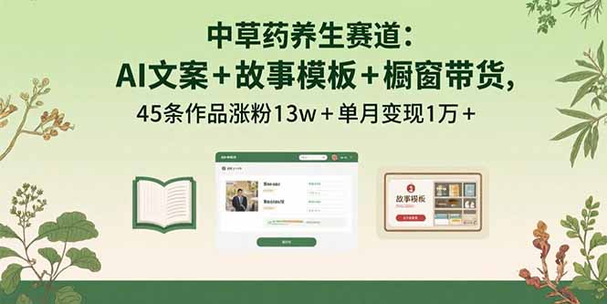 中草药养生赛道：AI文案+故事模板+橱带货，45条作品涨粉13w+单月变现1万+ - 区块之眼 - 区块之眼