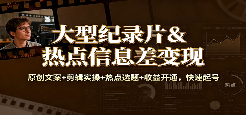 大型纪录片&热点信息差变现：原创文案+剪辑实操+热点选题+收益开通，快速起号 - 区块之眼