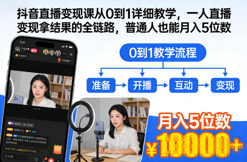 抖音直播变现课从0到1详细教学，一人直播变现拿结果的全链路，普通人也能月入5位数 - 区块之眼