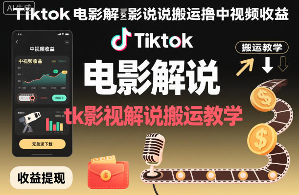 Tiktok电影解说搬运撸中视频收益，tk影视解说搬运教学 - 区块之眼