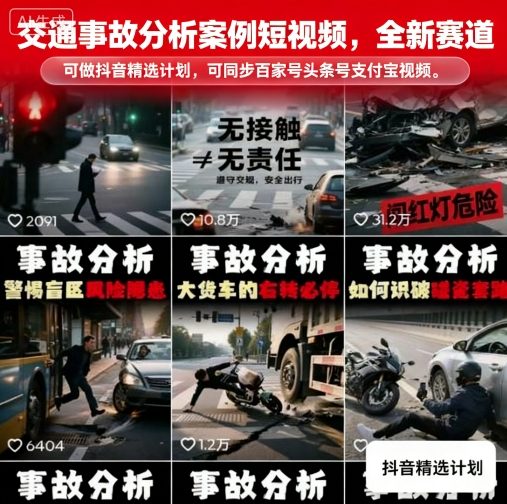 交通事故分析案例短视频，全新赛道，可做抖音精选计划，可同步百家号头条号支付宝视频号平台 - 区块之眼 - 区块之眼
