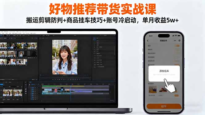 好物推荐带货实战课：搬运剪辑防判+商品挂车技巧+账号冷启动，单月收益5w+ - 区块之眼