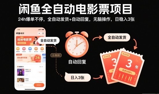 闲鱼全自动电影票项目，24h爆单不停，全自动发货+自动回复，无脑操作，日稳入3张【揭秘】 - 区块之眼