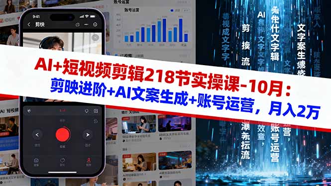 AI+短视频剪辑218节实操课-10月：剪映进阶+AI文案生成+账号运营，月入2万 - 区块之眼 - 区块之眼