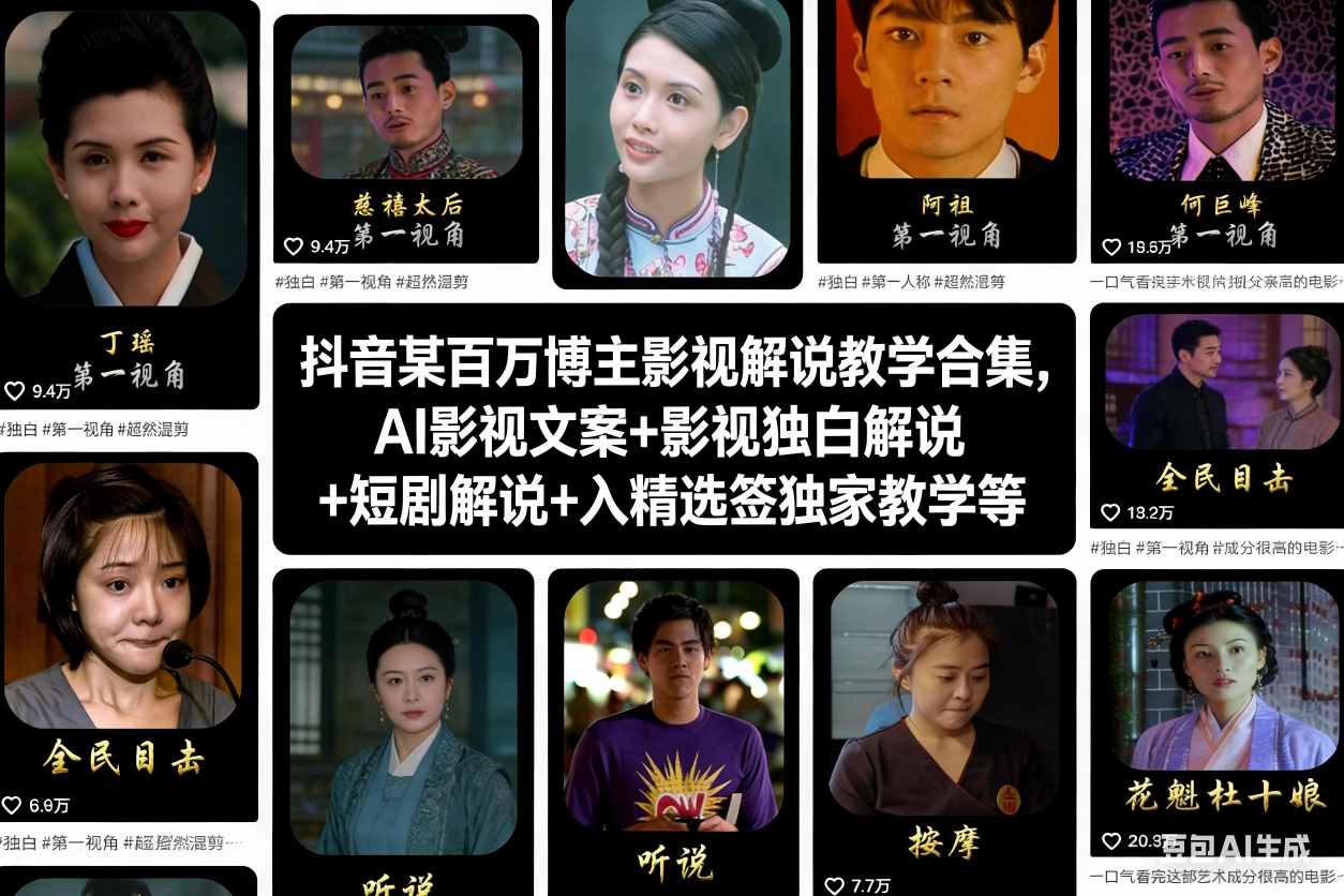 抖音某百万博主影视解说教学合集，AI影视文案+影视独白解说+短剧解说+入精选签独家教学等 - 区块之眼