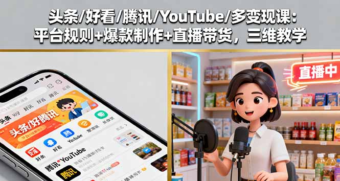 头条/好看/腾讯/YouTube/多变现课：平台规则+爆款制作+直播带货，三维教学 - 区块之眼 - 区块之眼
