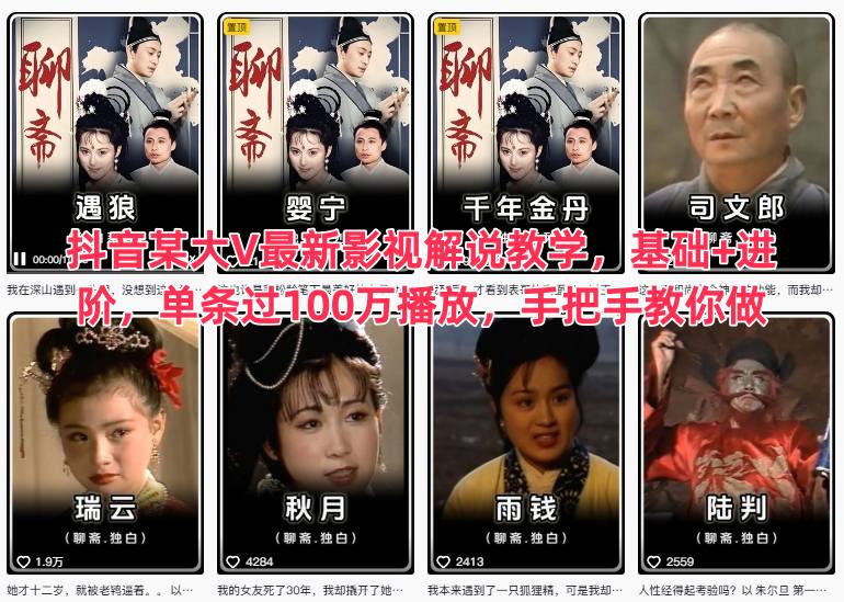 抖音某大V最新影视解说教学，基础+进阶，单条过100万播放，手把手教你做 - 区块之眼