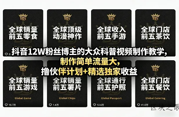 抖音12W粉丝博主的大众科普视频制作教学，制作简单流量大，撸伙伴计划+精选独家收益 - 区块之眼