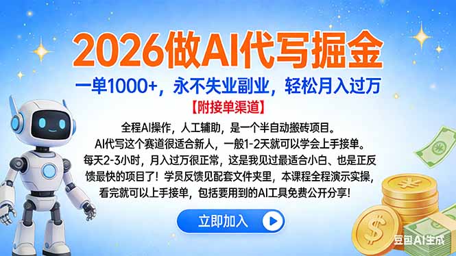 2026做AI代写掘金，一单1000+，永不失业副业，轻松月入过万 - 区块之眼