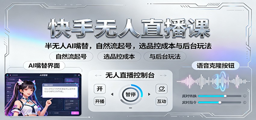 快手无人直播课：半无人AI嘴替，自然流起号，选品控成本与后台玩法 - 区块之眼 - 区块之眼