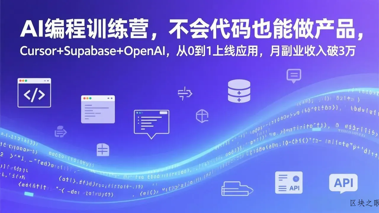 AI编程训练营，不会代码也能做产品，Cursor+Supabase+OpenAI，从0到1上线应用，月副业收入破3万 - 区块之眼
